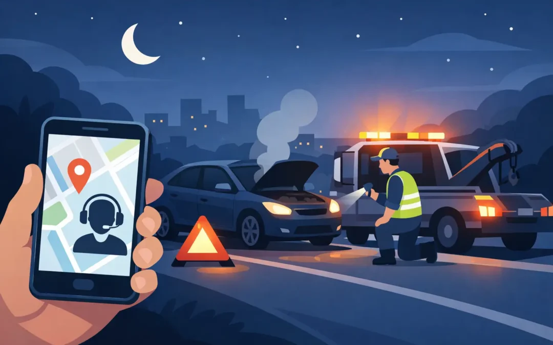 Cómo solicitar ayuda vehicular nocturna 24/7